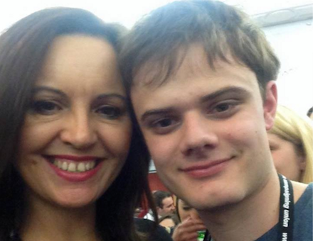 Alex Chalmers posing with failed Labour Party deputy leadership bidder Caroline Flint